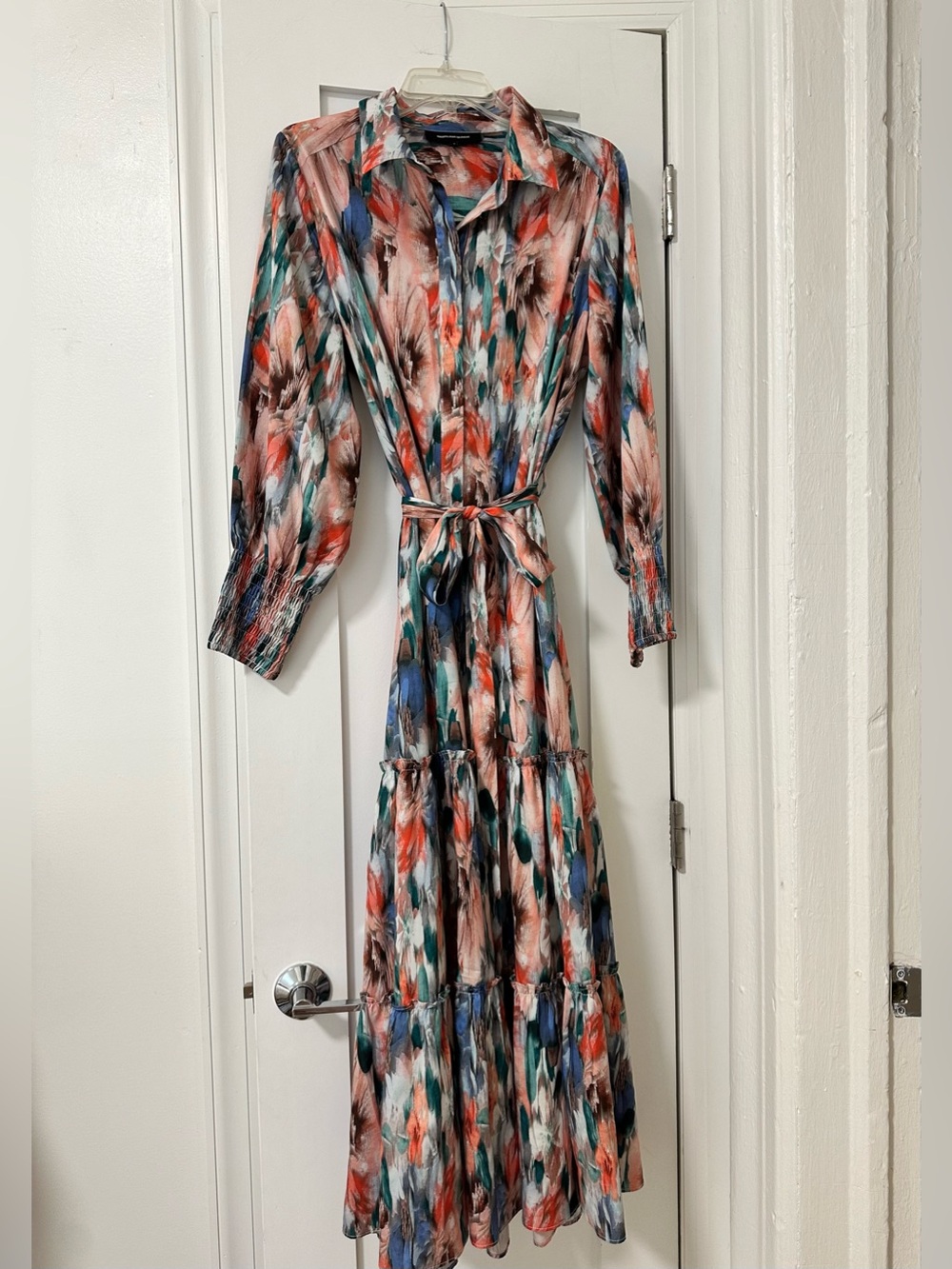 Wrong side of Right multi color Print Long Sleeve Shirt Dress with Belt
